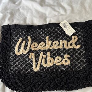 Z Supply Black Crochet Tote with 'Weekend Vibes'